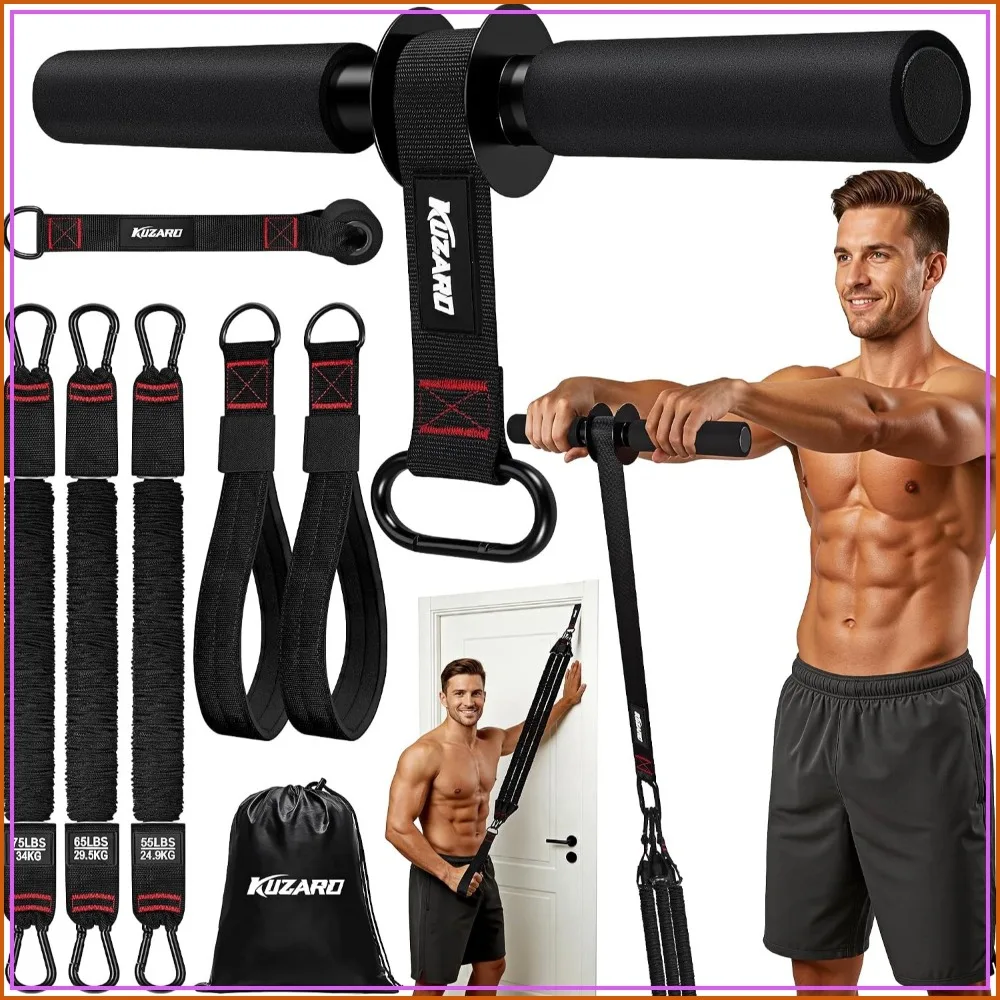 Forearm & Wrist Roller: 3 Resistance Bands (55-75 lbs), 2-in-1 Handle & Door Anchor for Home Gym, No Weights Needed