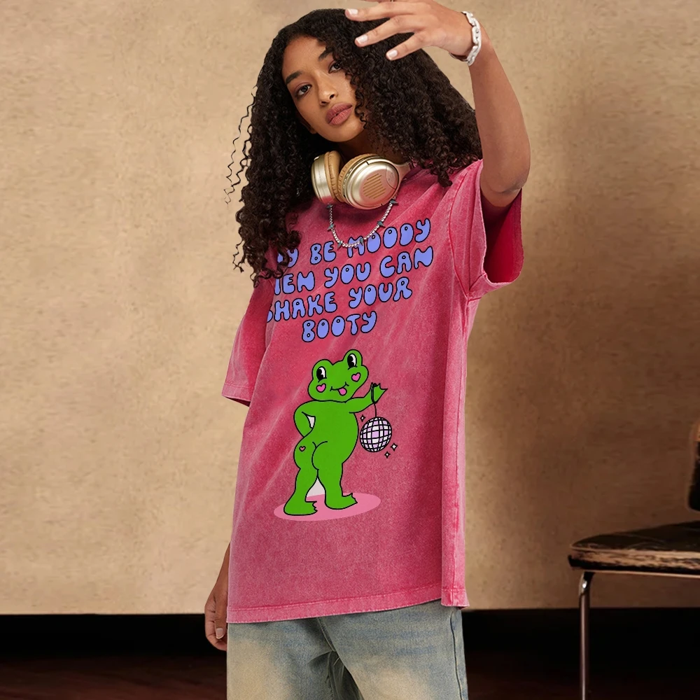 

Couple's shirt Frog Print Unisex Fit T Shirts For Woman Y2K Style Top Round Neck Graphic Short Sleeve Tops For Women and Men