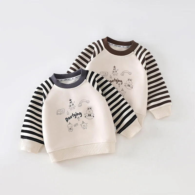 

MILANCEL новая осенняя детская толстовка с капюшоном для детей от 9 месяцев до 4 лет, детский пуловер с героями мультфильмов, корейский свободный свитшот в полоску для маленьких девочек