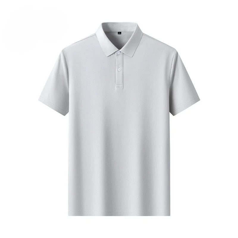 New summer men's soft, breathable, loose and cool short-sleeved pure cotton plain-colored POLO shirt for business and casual wea