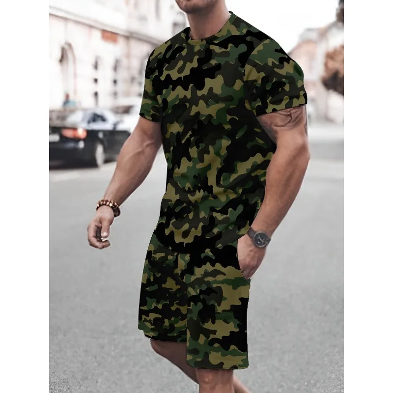 2025 Summer Personalized 3D Printed Men's Daily Leisure Sports Street Round Neck Short Sleeved T-shirt Shorts Set