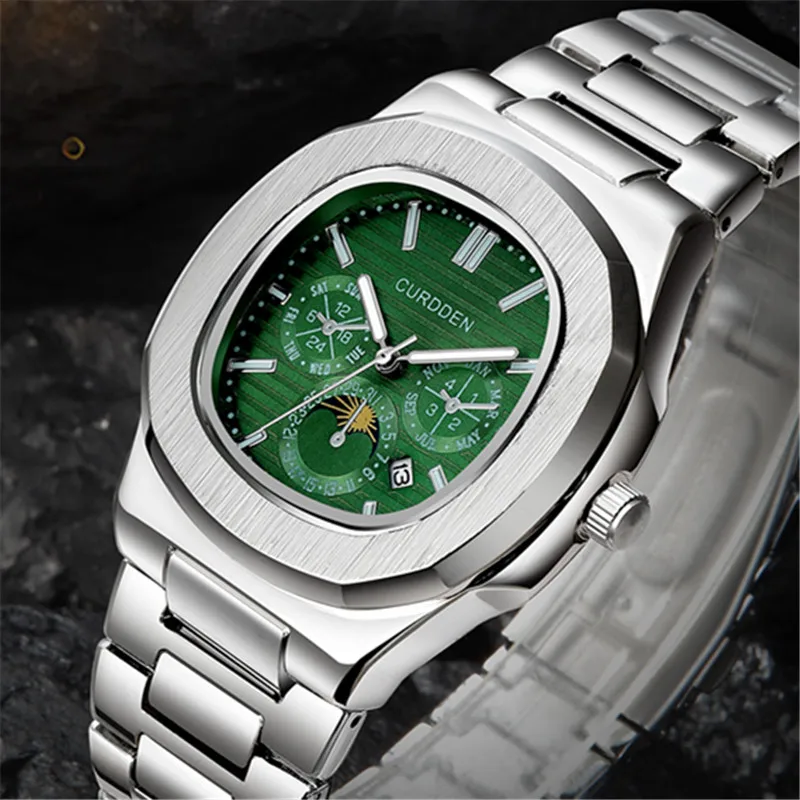 Original CURDDEN 1533 Brand Designer Watches For Men Fashion Alloy Band Date Quartz Wrist Watch Silver Relogios Masculinos 2024