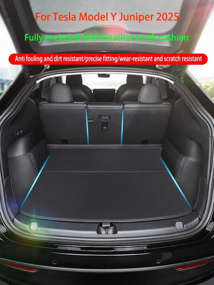 Voor Tesla Nieuw Model Y Juniper 2025 Lederen Kofferbak Matten Achterbank Rugleuning Protector Pad Rugleuning Alle Weer Liner Huisdier anti-kick Pad - afbeelding 2