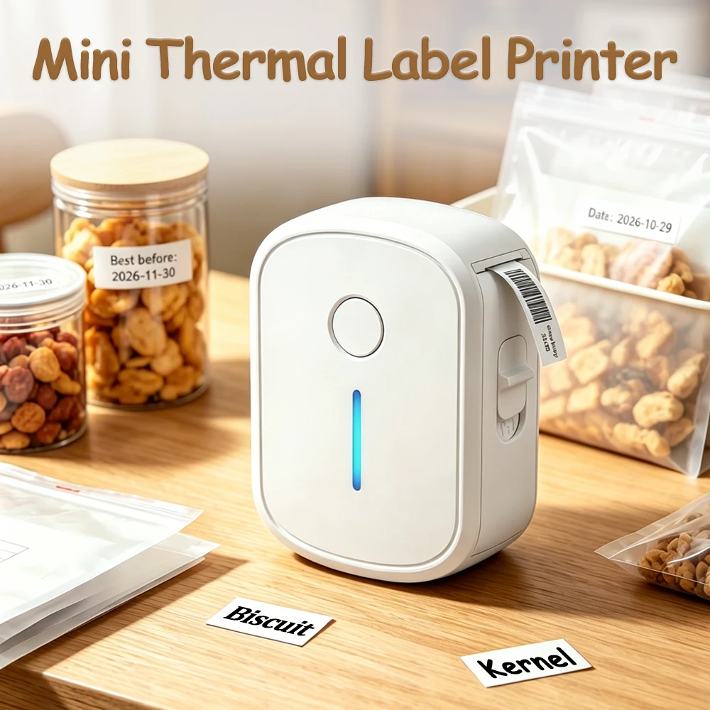 Mini stampante portatile per etichette, stampante termica autoadesiva senza inchiostro Bluetooth per etichette adesive per casa e ufficio, mini etiche