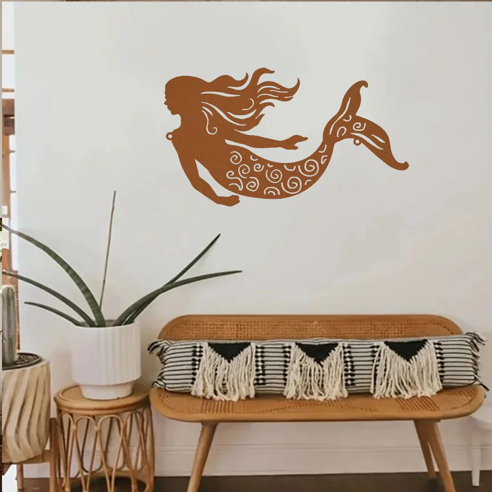 Unique Rustic Metal Mermaid Wall Art – Distinctive with Design. Unusual for Outdoor Decor. Special Housewarming Item