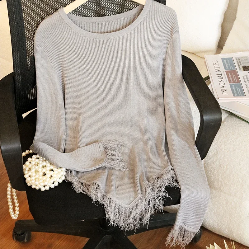 

Fashion Tops 2023 Women Sweater Autumn Winter New Tassels Pullover Contrasting Korean Fashion Long Sleeve Top Oversized Jumpers