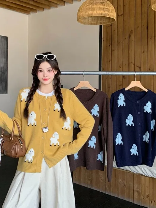 

Ladies plus Size Sweater Jaet with Single Button Loose Fit Autumn Winter New Sle Knitted Wear for Lazy Sle Faion