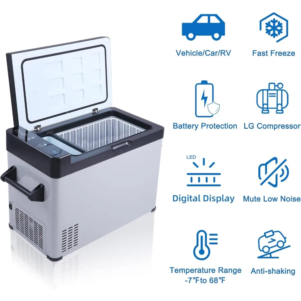 ثلاجة سيارة محمولة بسعة 52 لتر، 12 فولت/24 فولت تيار مستمر، مناسبة لـ -7.6 ° F إلى 68 ° F، مثالي للمركبات الترفيهية والسفر والقوارب والتخييم #3