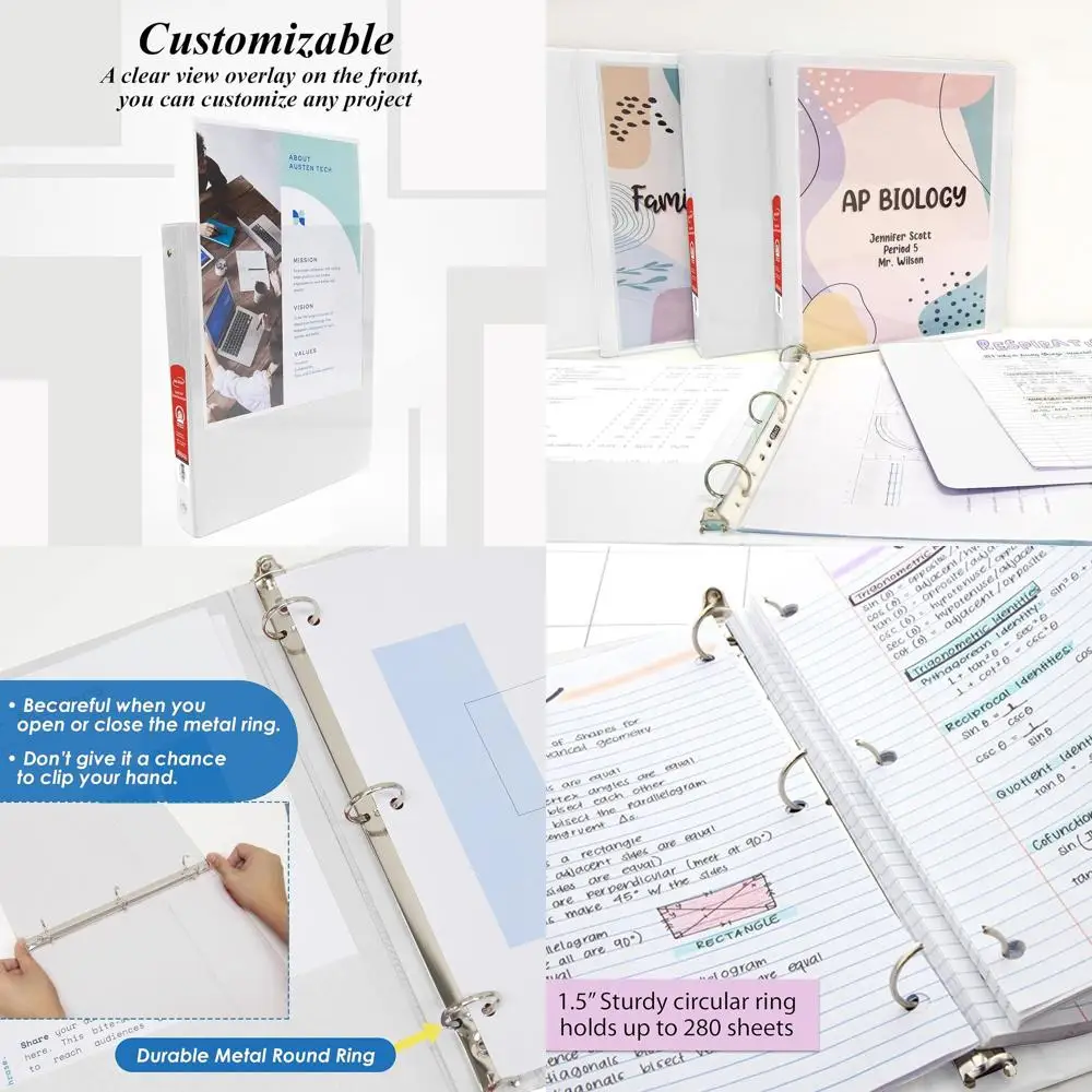 

1.5-inch White Economy Binder with Clear Overlay and Round Rings, Holds 250 Sheets, 12-Pack for Home, School, or Office