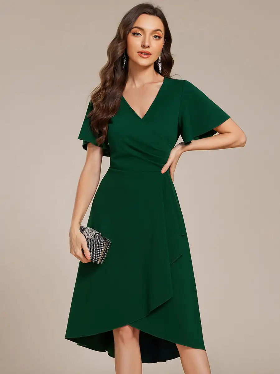 

Elegant Evening Dresses Ruffles sleeve Twisted Regular Fold Stream Midi Length 2025 Ever Pretty of Wedding Guest Dresses