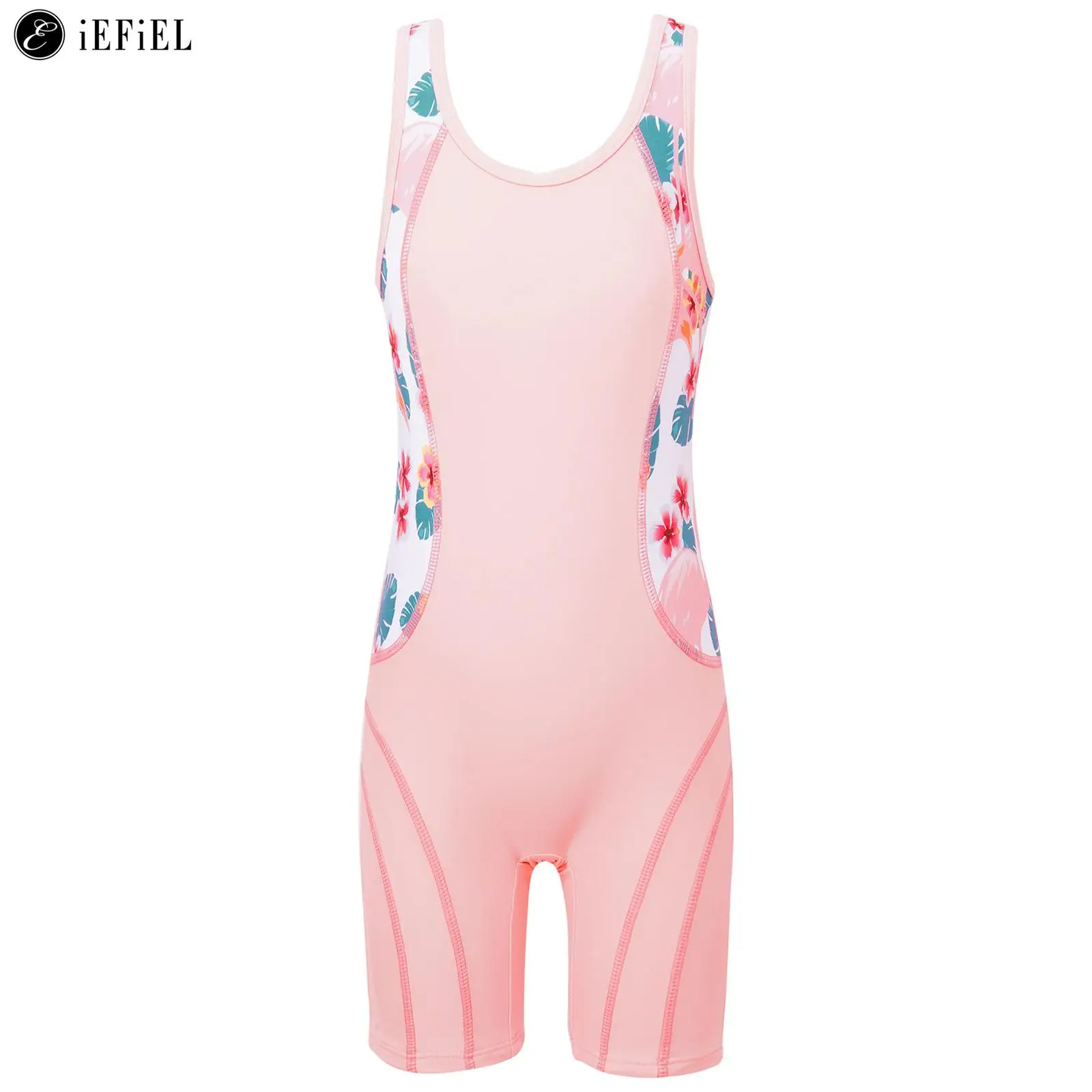 

Kids Girls Sleeveless Boyleg One Piece Swimsuit Cutout Back Athletic Swimwear Quick Dry Bathing Suit for Pool Sport Water Park