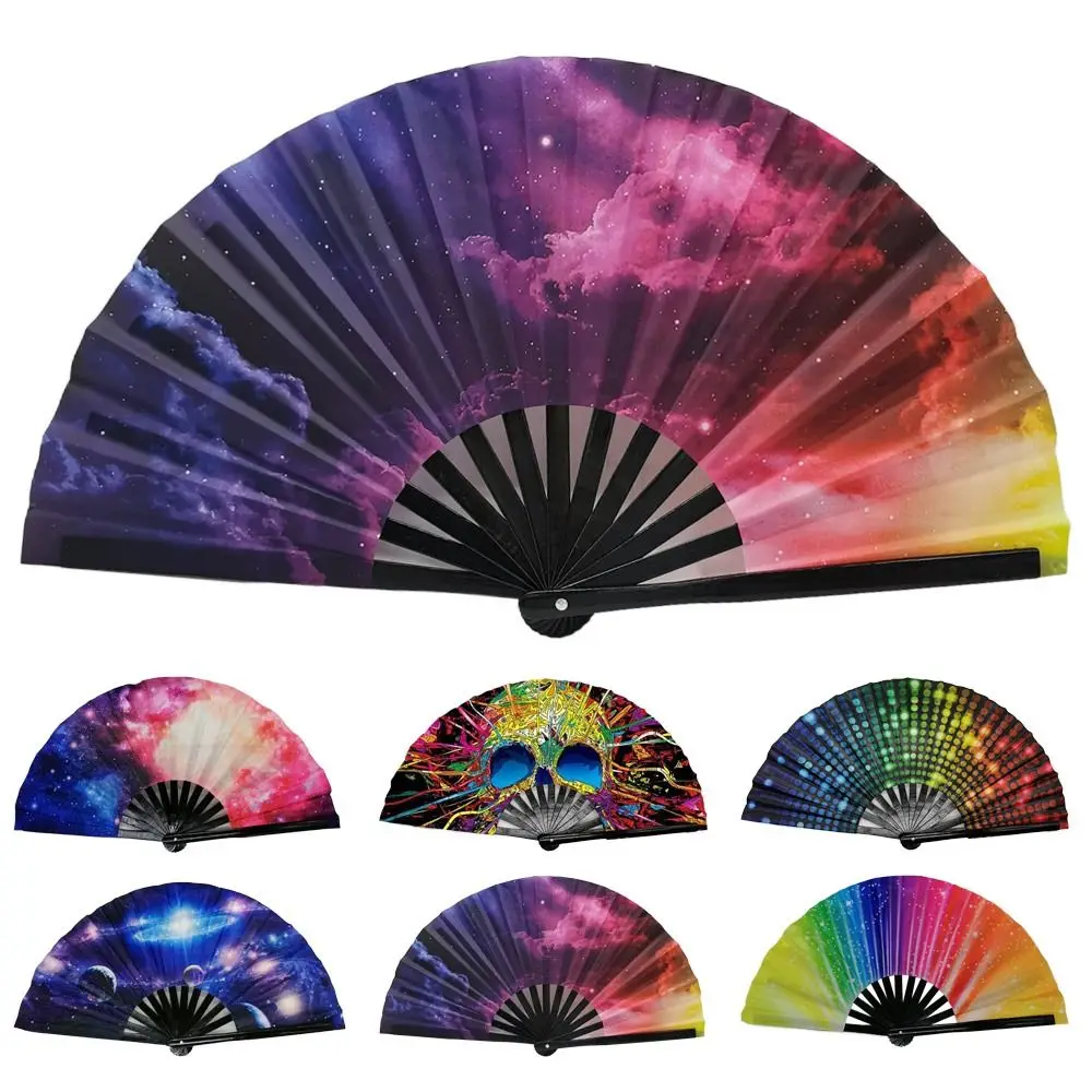 Large Folding Hand Fan Fold Dot Rainbow Print Festival Handheld Fan Home Decoration Gift