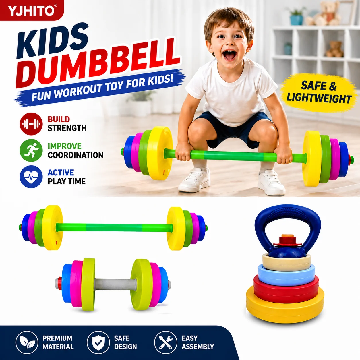 Kids Dumbbell Toy Pretend Play Barbell Set Toddler Active Play Sports Toy Preschool Exercise Lightweight Fitness Toy for Childre