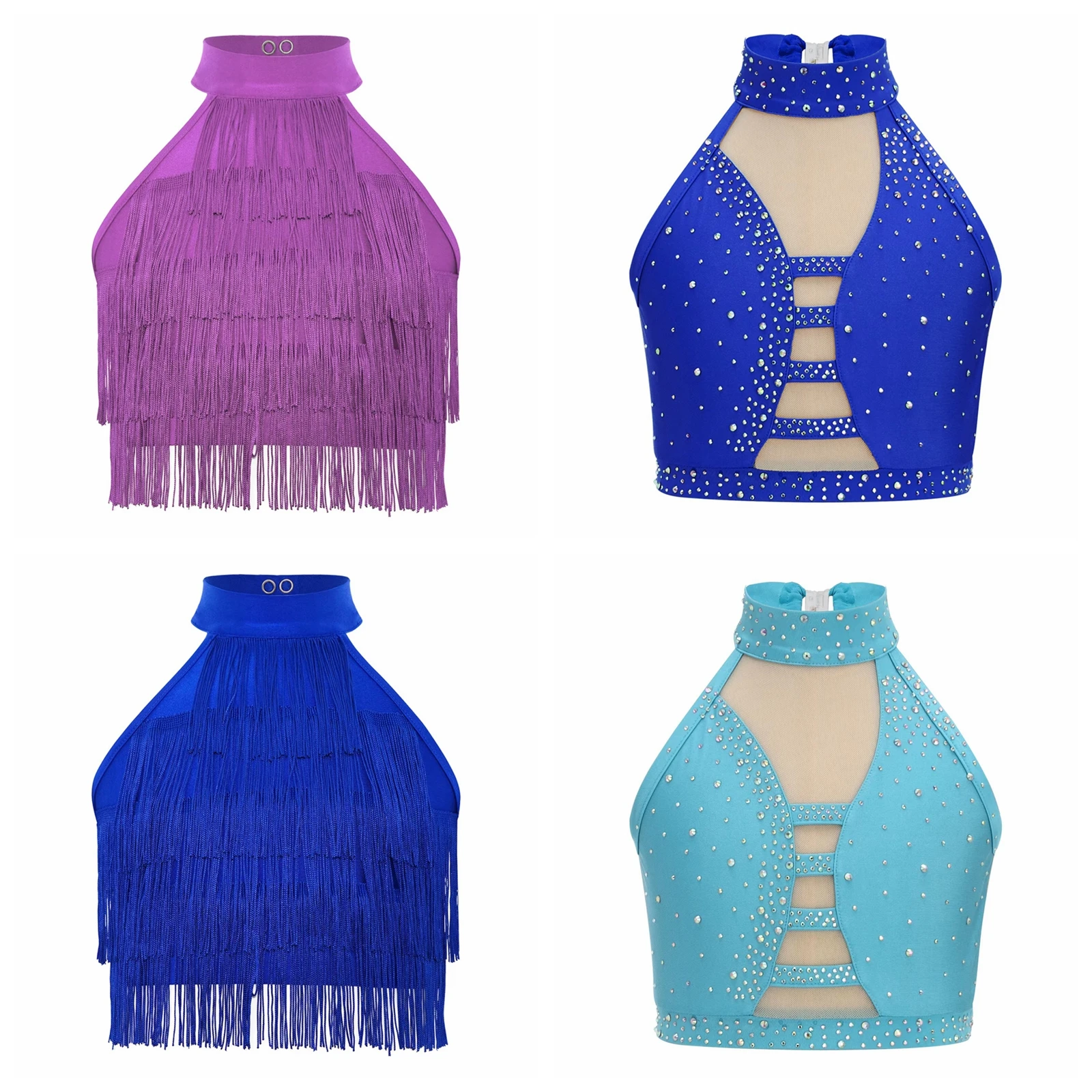 

Children's Fringe Latin Dance Crop Top Kids Girls Salsa Chacha Costume Sleeveless Strappy Back Tiered Tassels Vest Dancewear