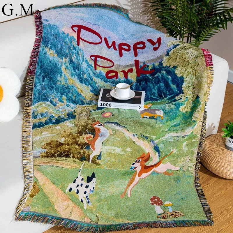 

Multifunction Puppy Jacquard Throw Blanket Wall Tapestry Sofa Cover Air Conditioning Blankets for Bed Outdoor Camping Picnic Mat