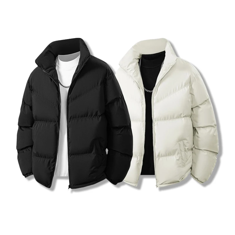 New Winter Men'S Solid Color Stand Up Collar High-Quality Down Cotton Coat Versatile Casual Loose Thick And Warm Cotton Jacket