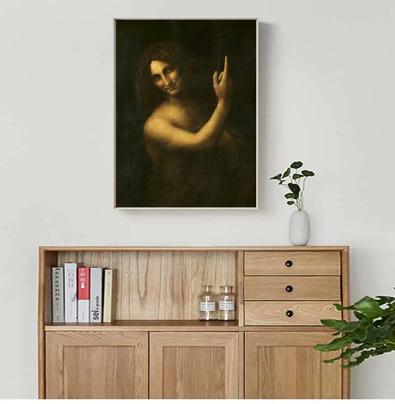 John by Leonardo da Vinci Posters and Prints Wall Art Canvas Painting for Living Room Home Decor Famous The Baptist St.