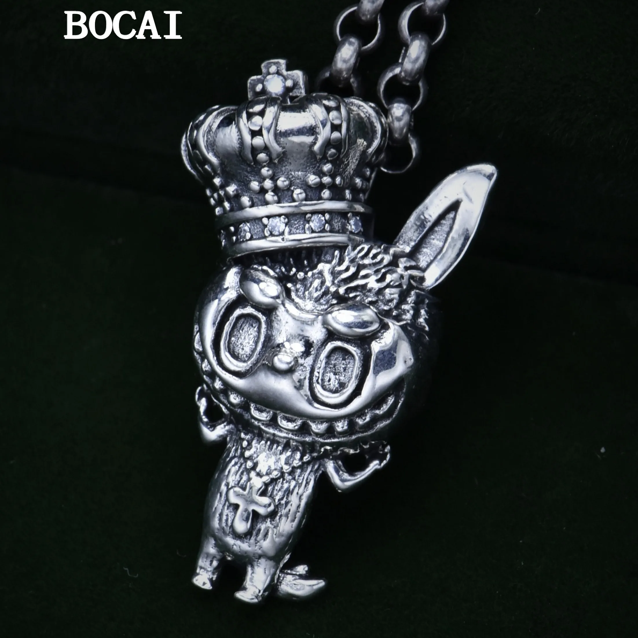 

BOCAI S925 Sterling Silver Retro Fashion Crown Rabbit Pendant Valentine's Day Gift Men's and Women's Styles