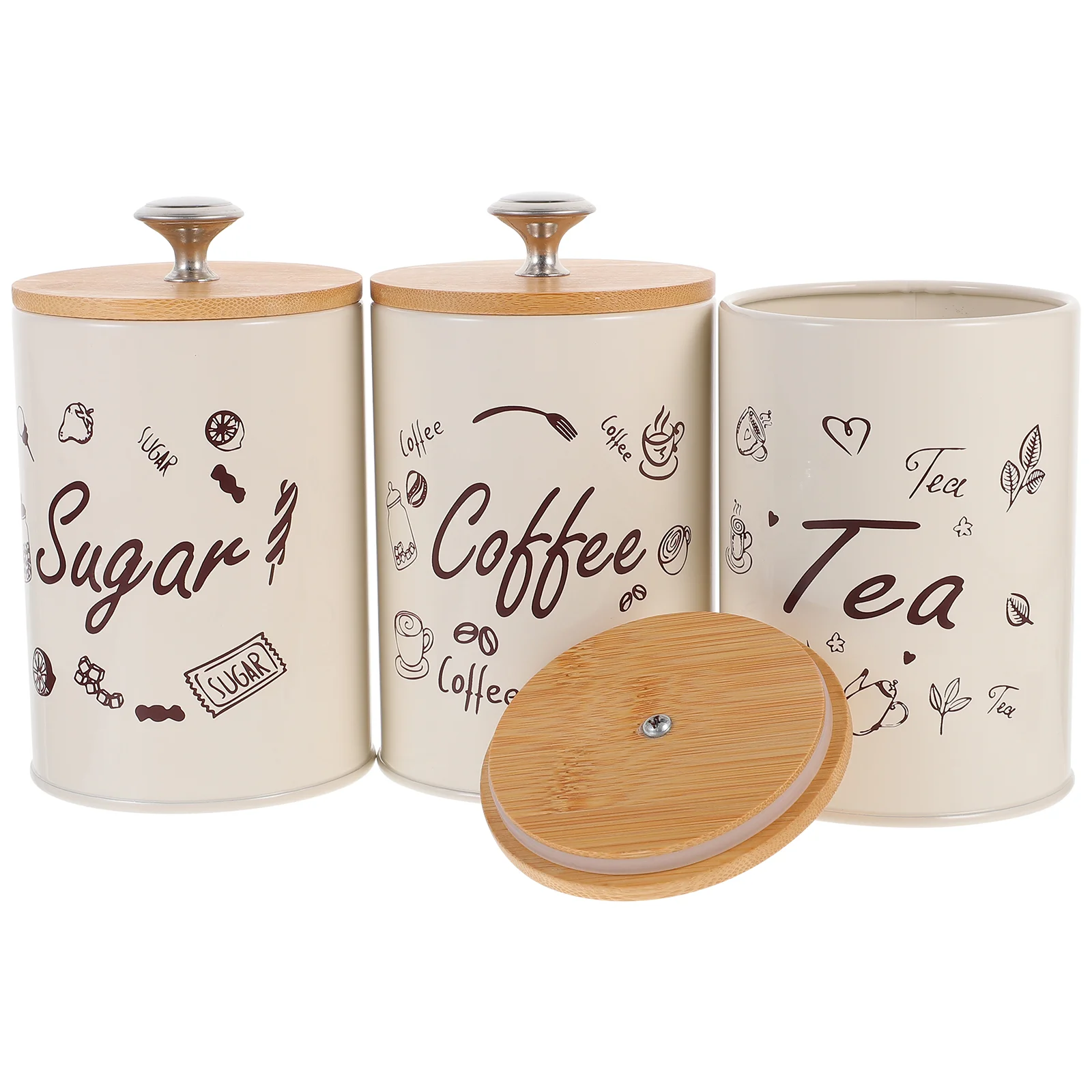 3 Pcs Storage Tank Tea Leaf Seal Jar Coffee Jars Sugar Beige Cans with Covers Sealing