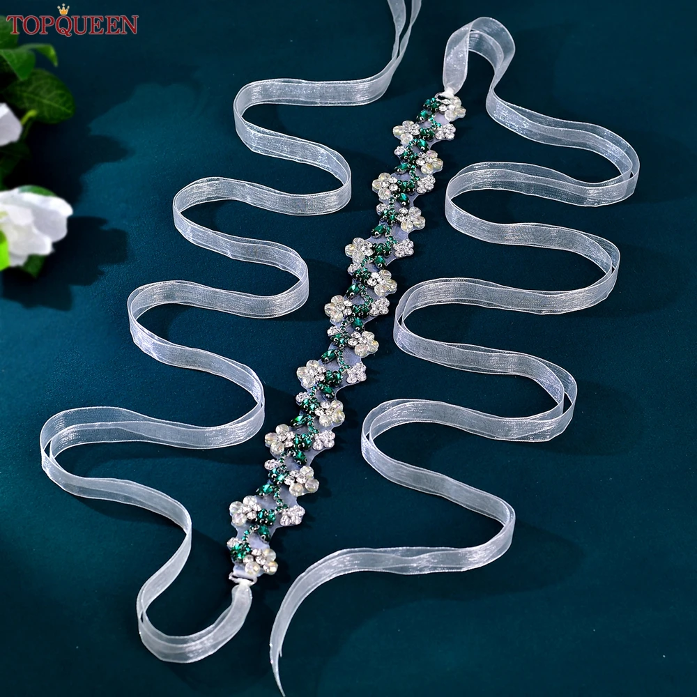 TOPQUEEN Elegant Rhinestone Belt Adorns the Bride's Waist Wedding Sash Suitable for Parties, Balls, and Evening Gown Attire S315