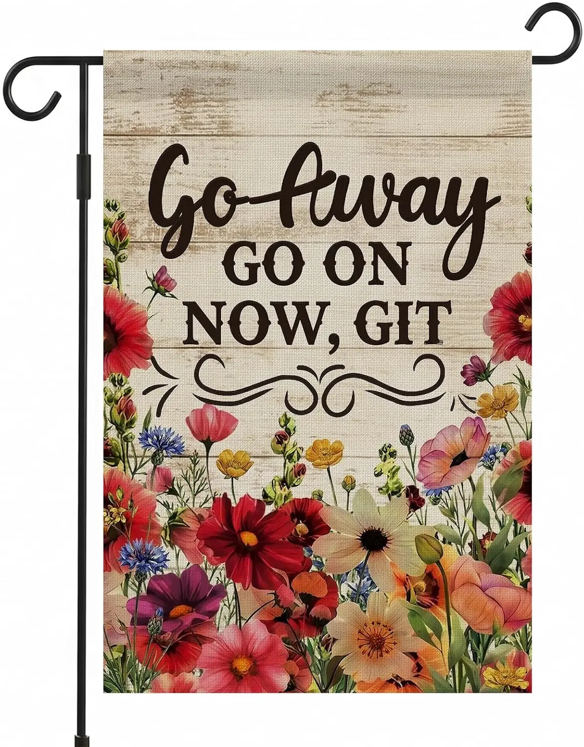 Funny Garden Flag Go Away Go on Now Git - Double Sided 2-Layer Burlap 12x18 inch - Small Vertical Yard Sign for Outside Porc yyi