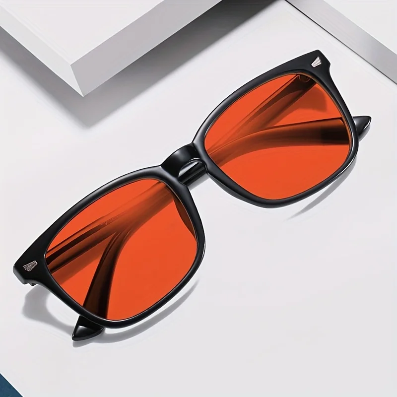 Classic Red Lens Blue Light Blocking Glasses Square Men Better Sleep Anti Filter Men Orange Women Eyeglasses image 3