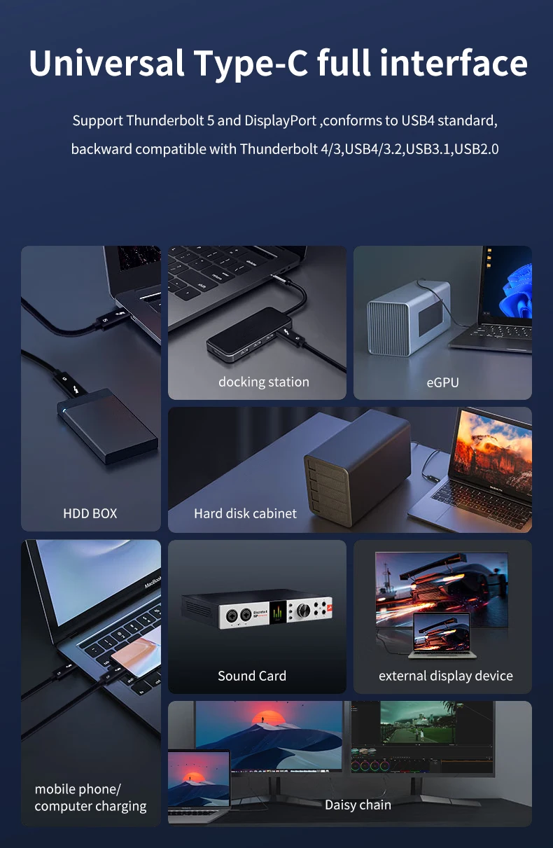 Thunderbolt 5 Vollfunktions-Datenkabel USB C auf USB C Schnellladung PD 240 W 16 K 60 Hz Videoausgang Funktionelle 80 Gbit/s-Übertragung – Detail 9
