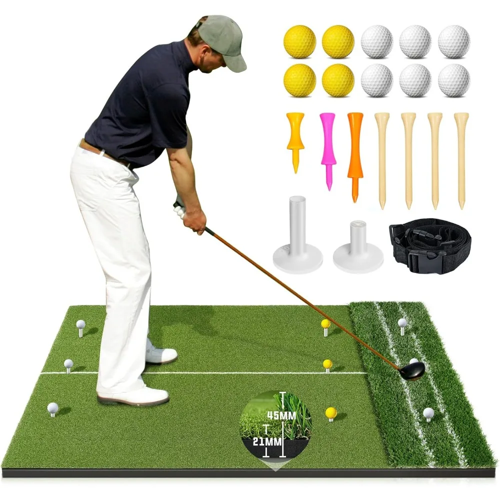 Dual Turf Golf Mat Practice Outdoor Indoor, 5 x 4 ft Golf Hitting Mat with Golf Alignment Lines