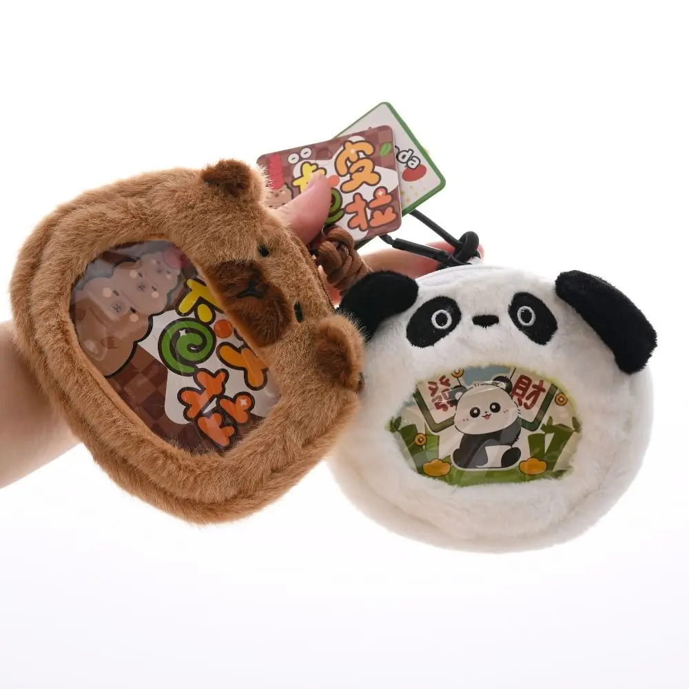 Porte-monnaie en peluche portable Kawaii Capybara, sac à bandoulière en peluche de dessin animé, fenêtre transparente, en forme d'animal, mini portefeuille mignon