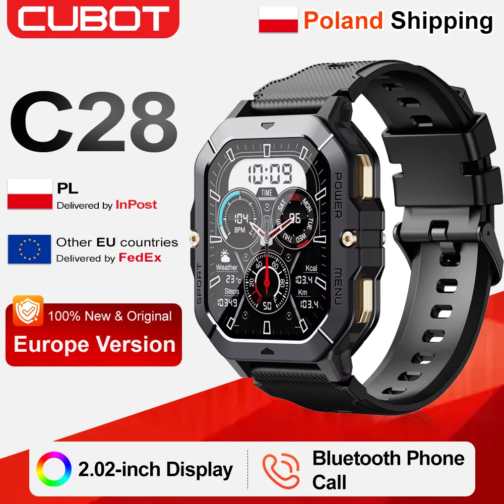 [Shipping From Poland]CUBOT C28 Bluetooth Call Waterproof Smart Watch 2.02-inch HD Screen Fitness Tracker Sport Wrist Smartwatch