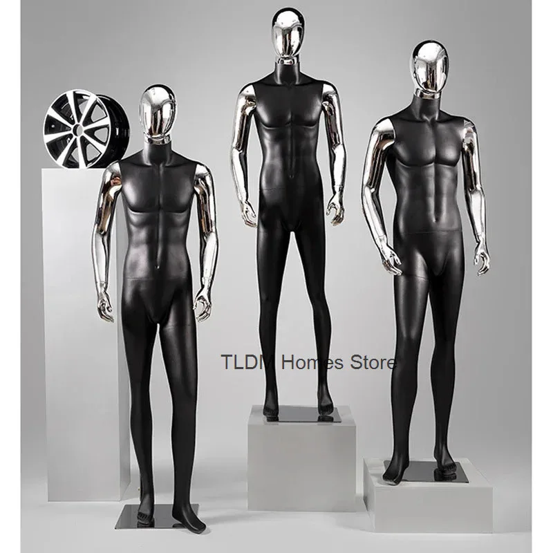 Full Body Silver Mannequins Light Luxury Mannequins for Display Windows Creative FRP Mannequins for Men's Clothing Store Modern