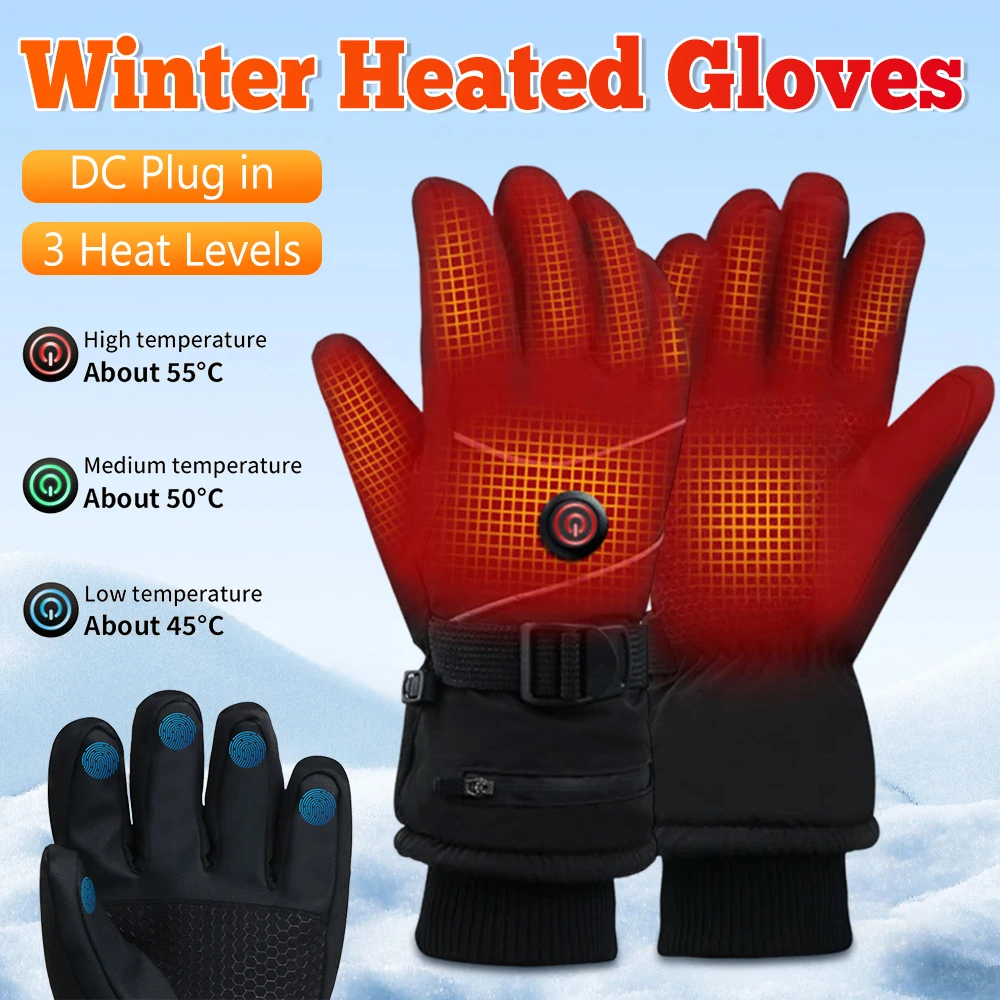 

Electric Heated Gloves Winter Skiing Heated Gloves Moto Warm Waterproof DC Plug in Heating Thermal Gloves For Snowmobile ﻿