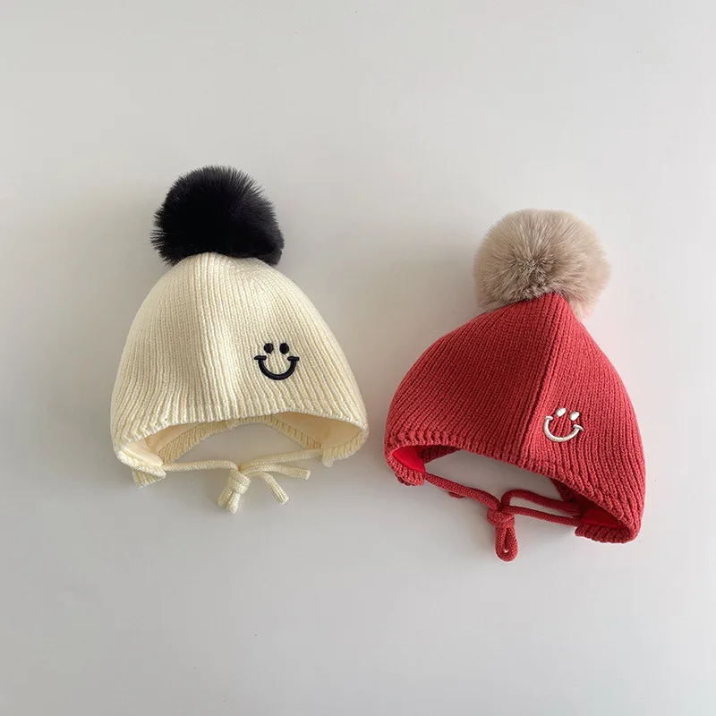 Boné bonito do gorro de pompom do bebê menino e menina, chapéus dos desenhos animados das crianças, boné de malha quente, outono, inverno