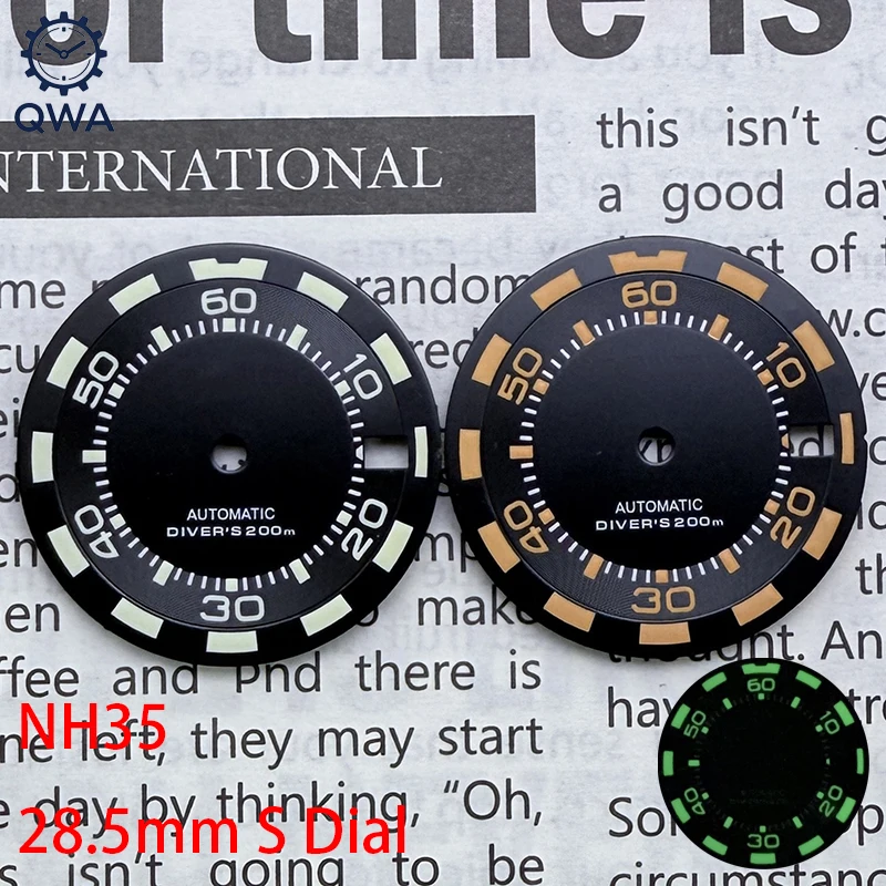 

QWA 28,5 мм NH35 SKX Дайверские часы S циферблат зеленый светящийся подходит NH35/NH36 аксессуары для автоматических часов