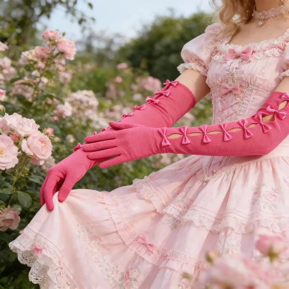 

Elegant Bridal Gown Mittens Long Lolita Wedding Bridal Gloves Mesh Bowknot Performance Gloves