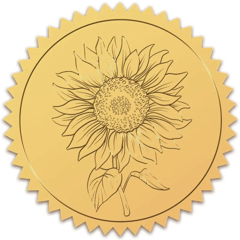 

25Sheet Sunflower Gold Certificate Embossed Seals 100pcs Seals 2" Foil Round Self Adhesive Embossing Stickers for Awards Wedding