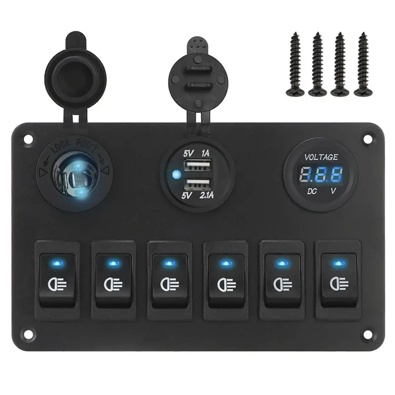 

A33K-6 Gang Rocker Switch Panel LED Digital Voltmeter Waterproof Car Marine Circuit Breaker