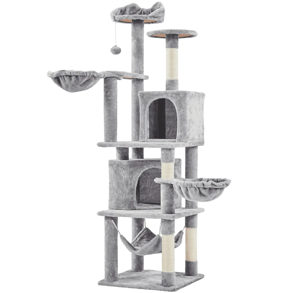 

69" H Multilevel Cat Tree Towers with Double Condo for Cats Kittens, Light Gray