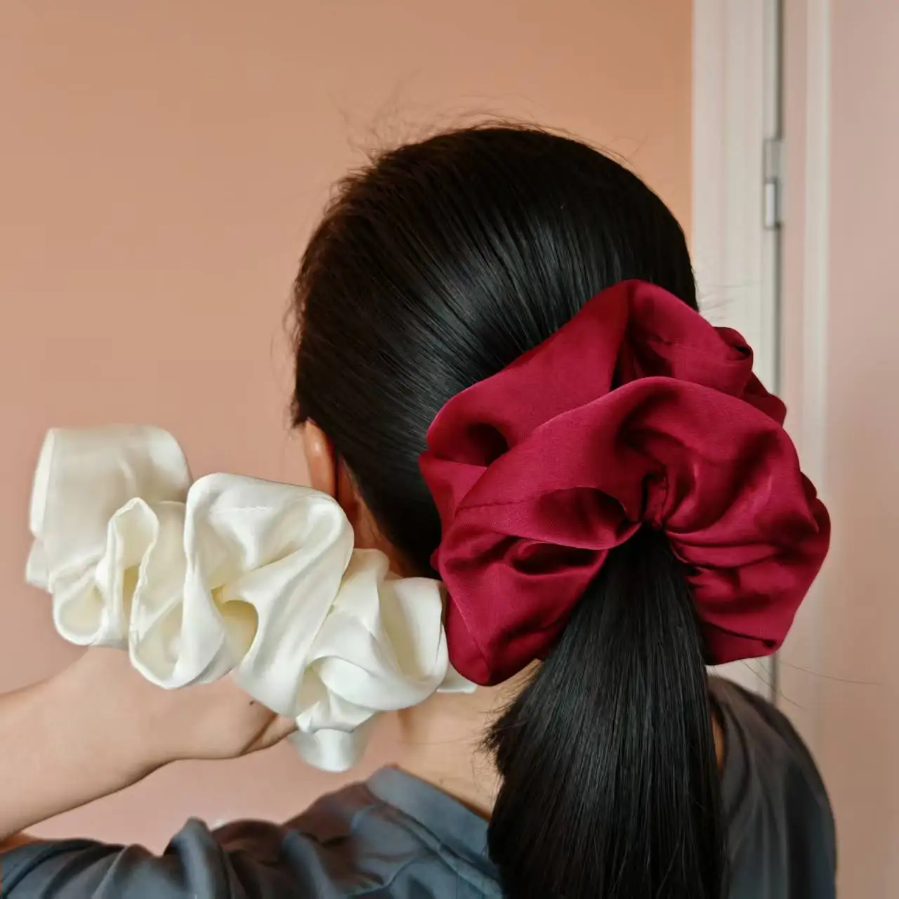 Fashion Oversized 16cm 20g Scrunchies for Women Satin Elastic Hair Ties Ponytail Holder Headwear Chouchou Cheveux Femme Plus Big