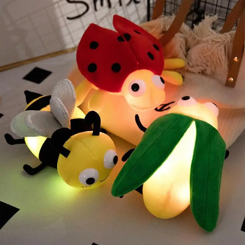 20CM Glowing Insect Plush Doll Cute Luminous Ladybug Firefly Bee Stuffed Animal Toys Creative Gifts