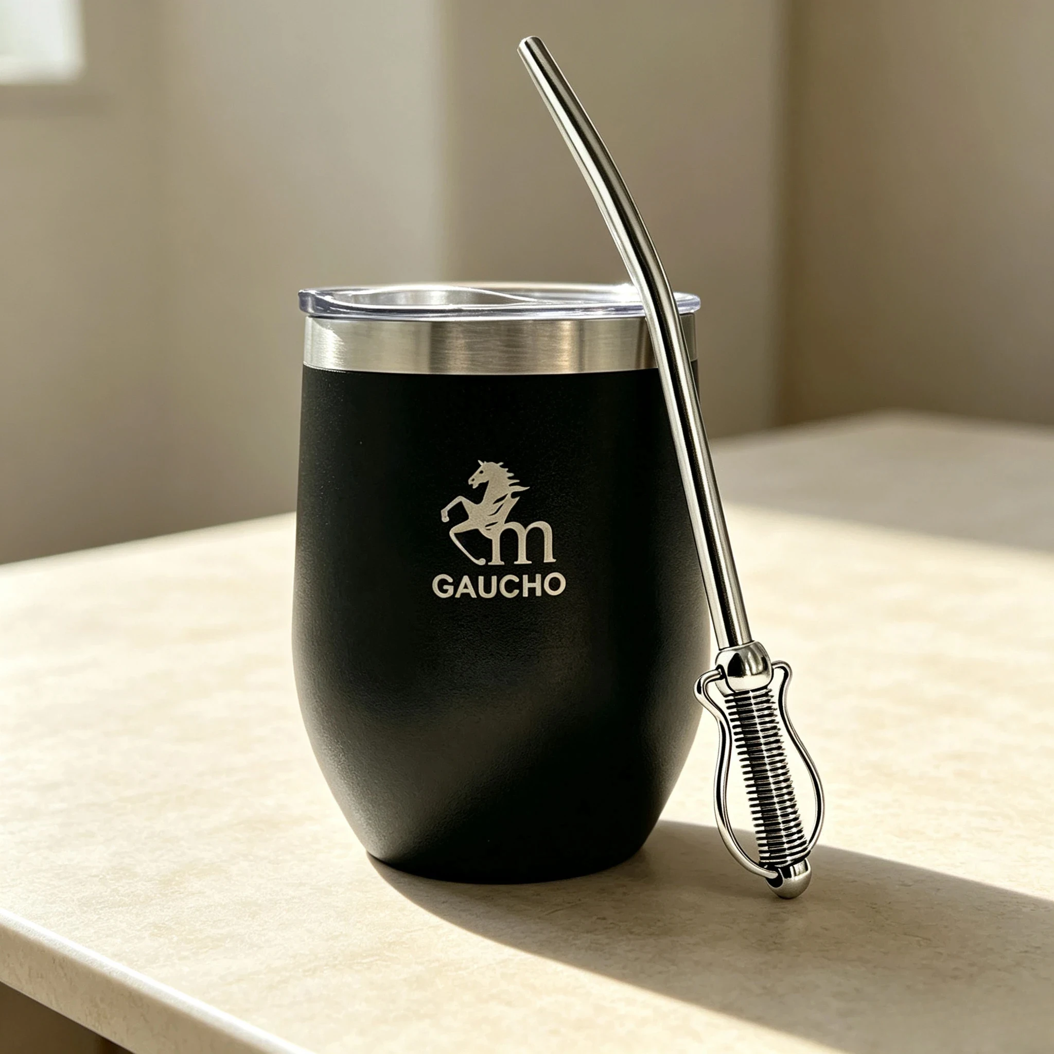 Gaucho Yerba Mate Set 350ml Calabash Gourd Beker Dubbelwandig Roestvrij Staal Met Lekbestendig Deksel Bombilla 16,5cm Afneembaar Filter Reinigingsborstel Voor Reizen – Detail 2
