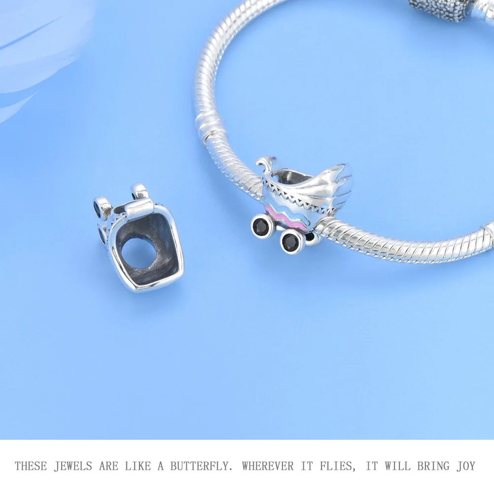 PANQDIY 925 Sterling Silver Turtle Beads Crab Pendant Angel Baby Bottle Stroller Charm For Original Bracelet Accessories Gift