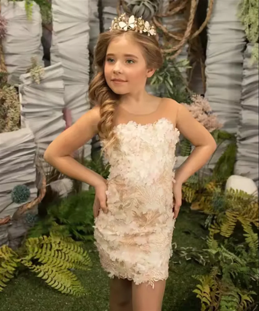Blumenmädchen-Hochzeitskleid mit Applikationen, gestuft, ärmellos, Prinzessin, Geburtstagsparty-Kleid, Erstkommunion-Ballkleid für Kinder, individuell gestaltet