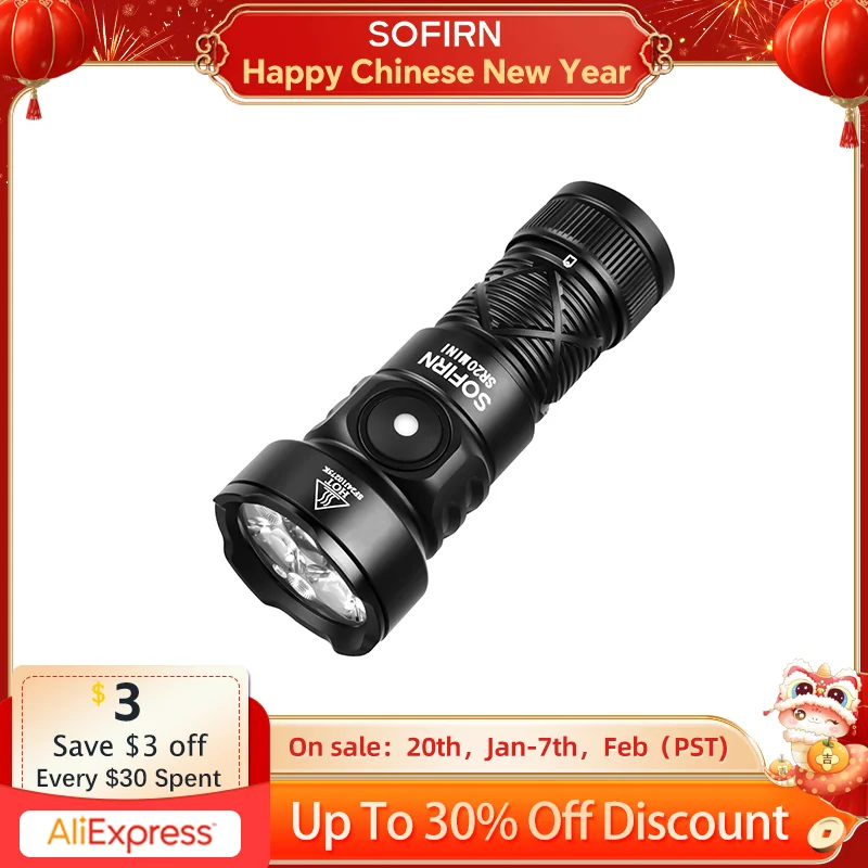 

Sofirn SR20 MINI 1200lm Flashlight 18350 White and Red LED Light for Camping, Hunting, and Emergency Situations IP68 Waterproof