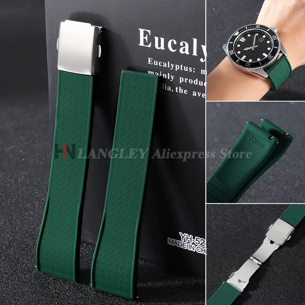 20mm 22mm Rubber Strap for Rolex Water Ghost for Omega Universal Silicone Bracelet Sport Diving Watch Band For Cut To Size Belts