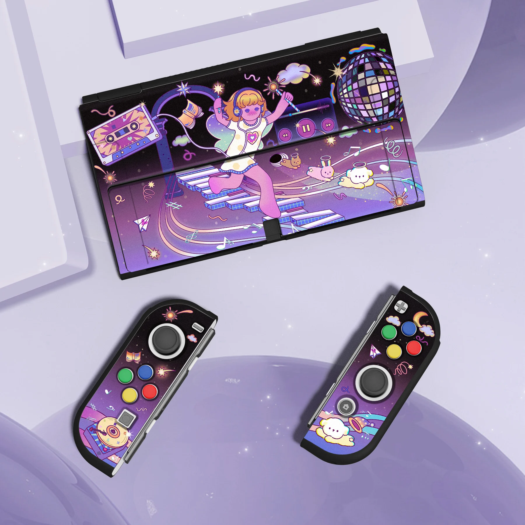 PlayVital ZealProtect casing pelindung lunak untuk Nintendo Switch OLED pelindung dengan Thumb grip-Dancing Notes