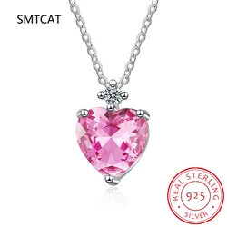 925 Sterling Silver 4 Carat D Color Heart Moissanite Pendant Necklace For Women Sparkling Pink Gemstone Party Fine Jewelry