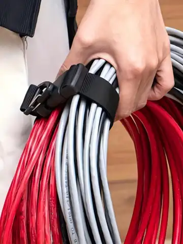45cm Black Adjustable Extension Cord Organizer with 3-Axis Buckle - Heavy-Duty Storage Strap for Workshop & Garage Organization
