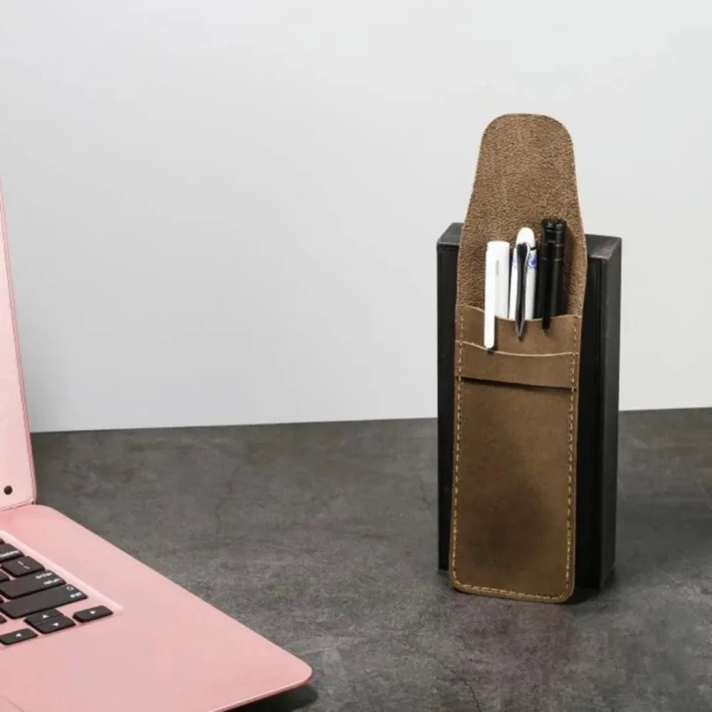 Estojo Vintage de Couro PU Fosco com Aba para Canetas, Capa Protetora de Alta Qualidade para Canetas-tinteiro, Estojo Duplo de Grande Capacidade para Conjunto de Canetas