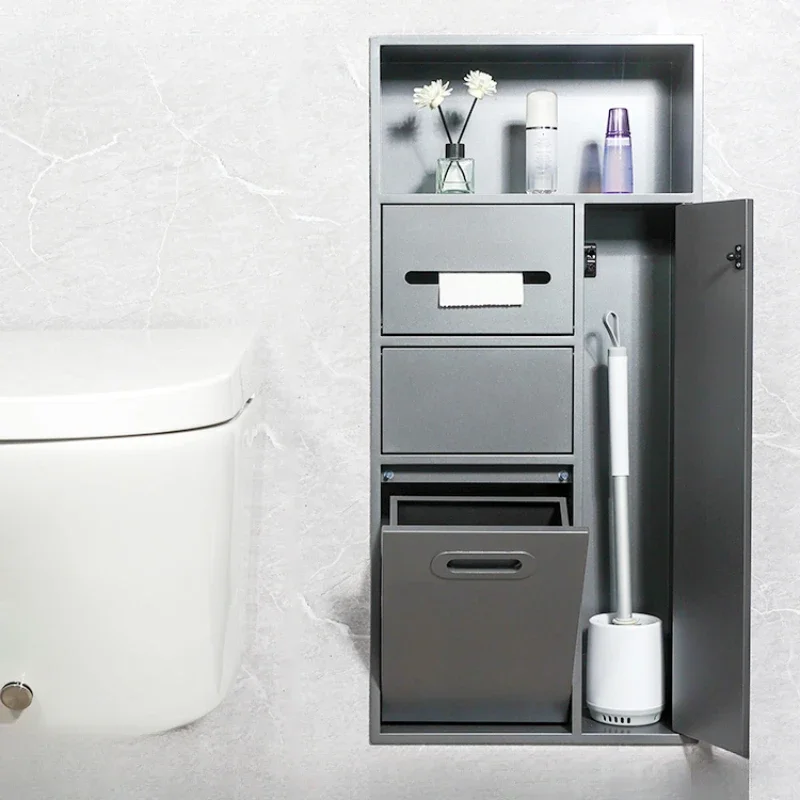 

Stainless Steel Niche Bathroom Metal Embedded Trash Can Cabinet Finished Toilet Side Customizable Size